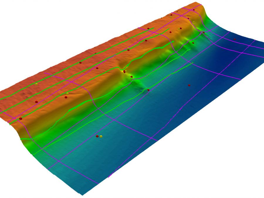 Submarine movement downslope of a mass of rock, debris or sediments. Landslides occur when gravitational and other types of shear stresses within a slope exceed the shear strength (resistance to shearing) of the materials that form the slope.